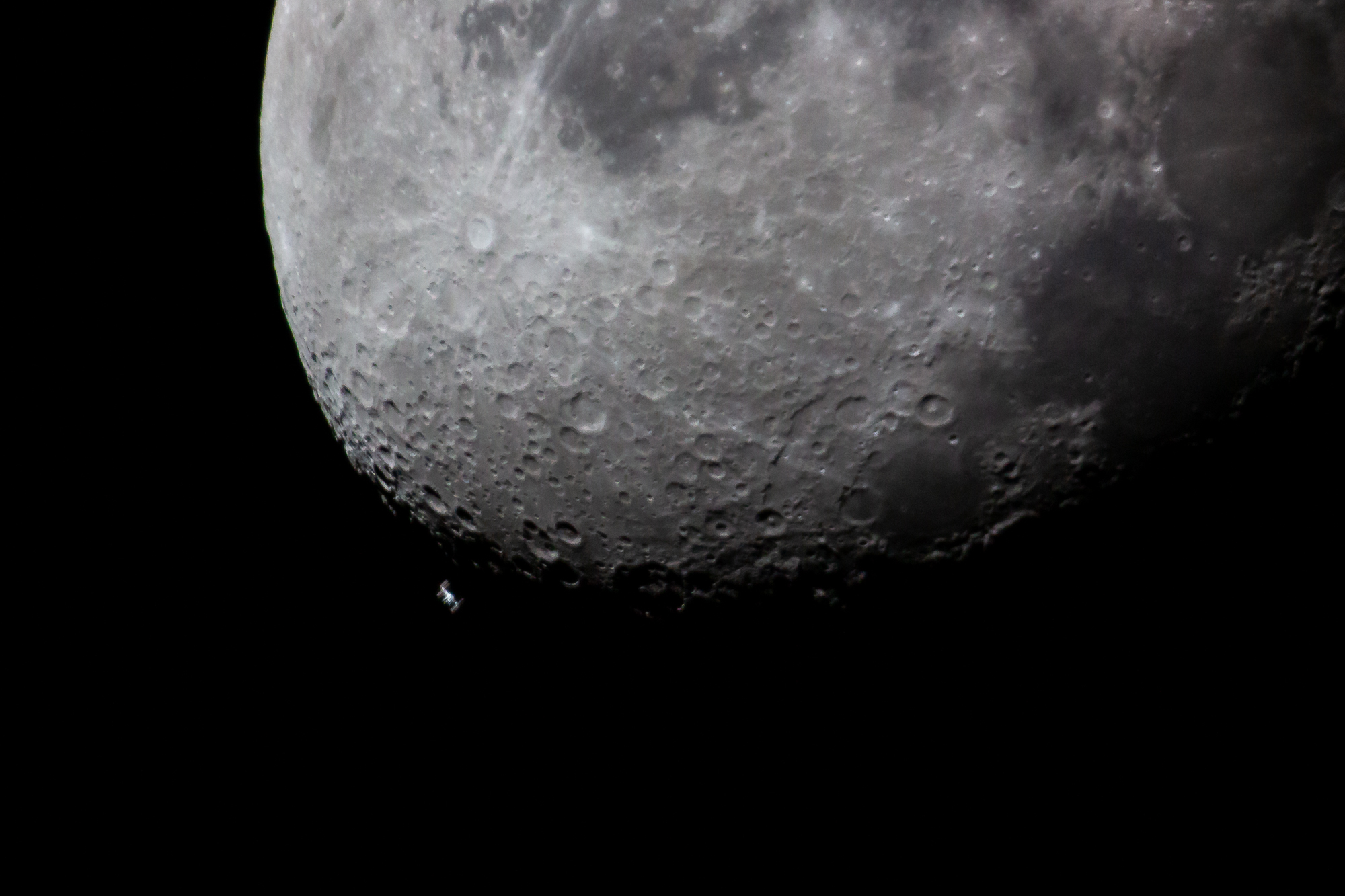 The International Space Station just before transiting the moon