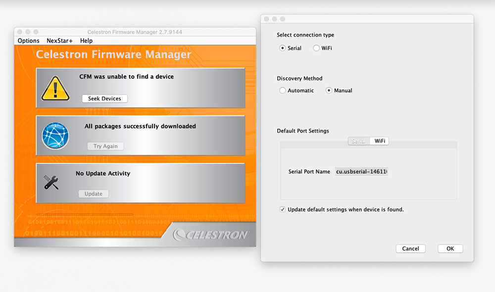 how to install firmware updates on celestron telescope