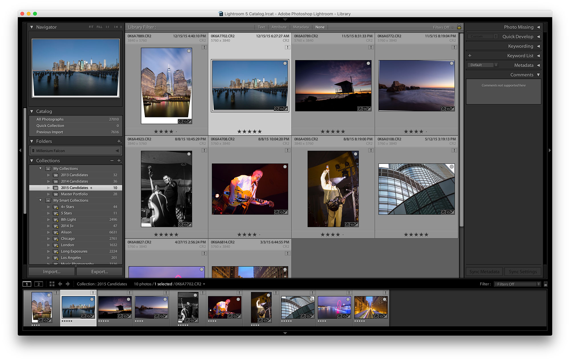 Adobe Lightroom being used to organize photos