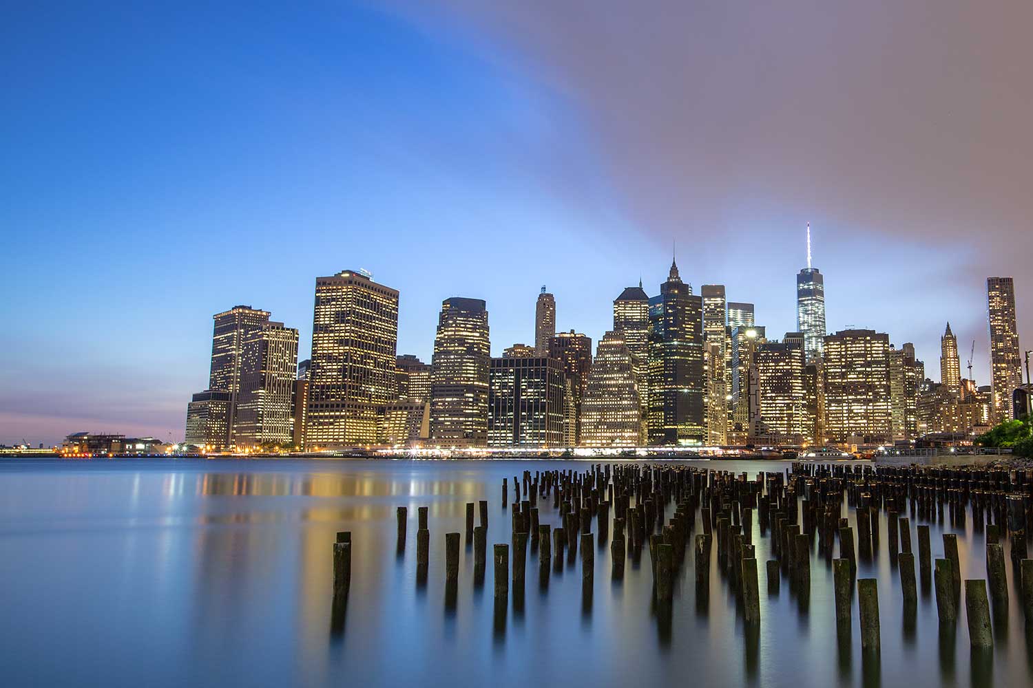 Manhattan skyline at sunset