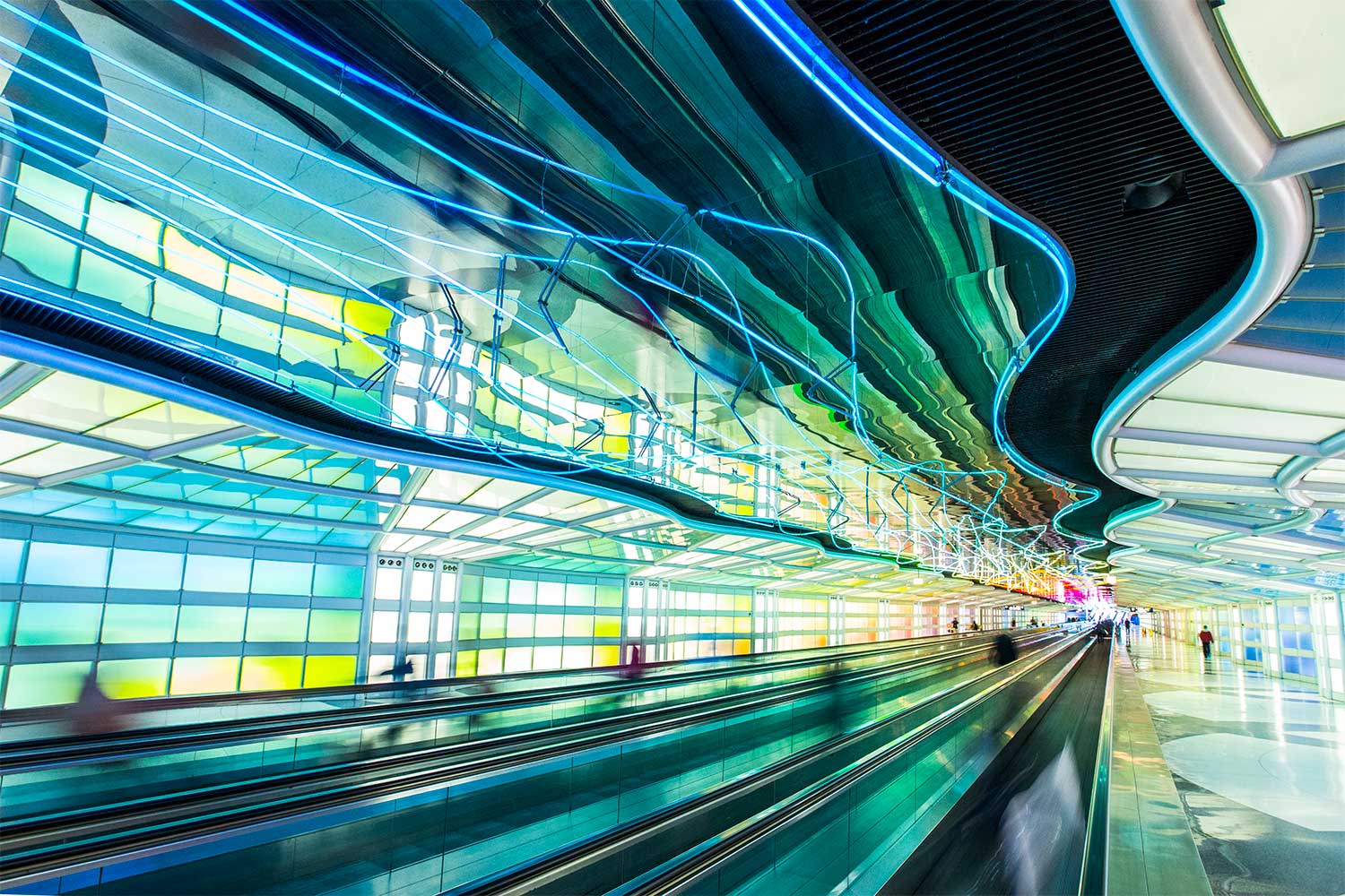 Lights over the pedestrian tunnel in O'Hare Airport