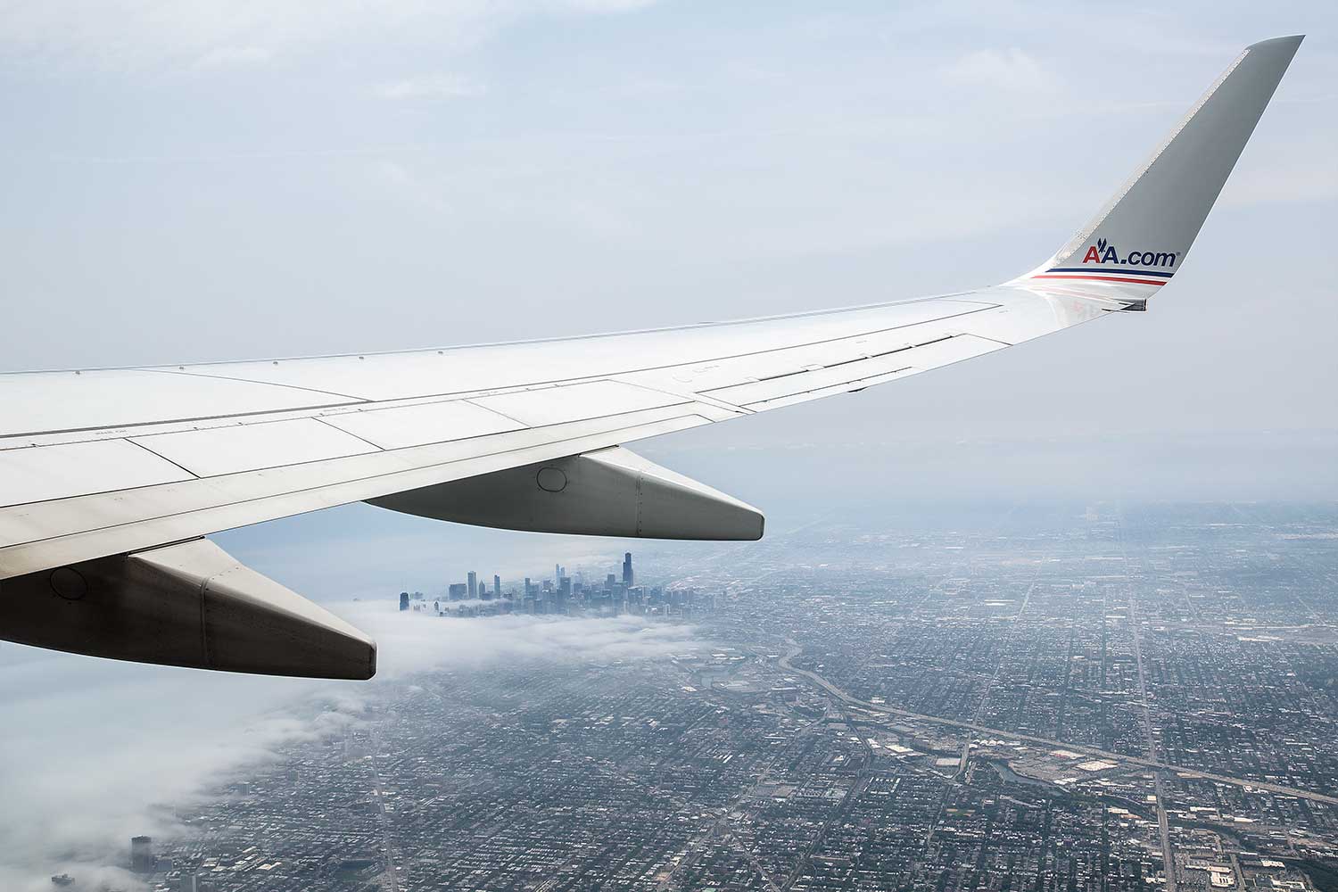 View of The Loop in Chicago from airplane